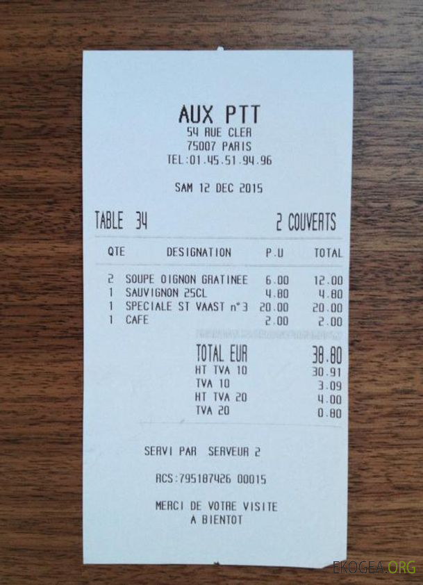 Chèque de paiement Aux Ptt